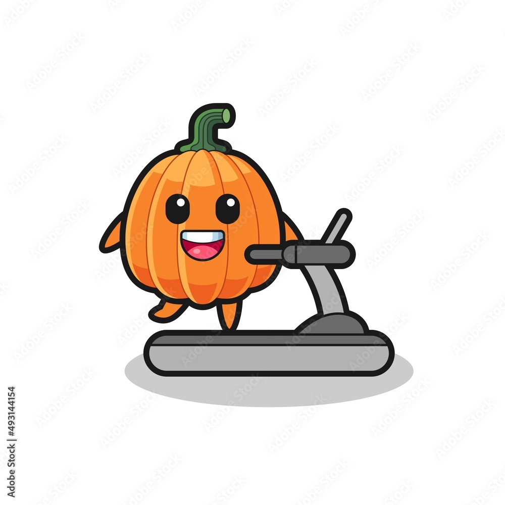 pumpkin cartoon character walking on the treadmill pumpkin cartoon character walking on the treadmill