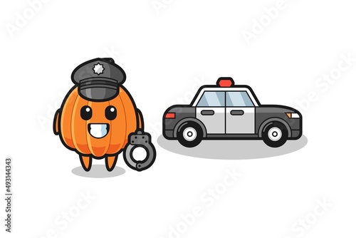 Cartoon mascot of pumpkin as a police