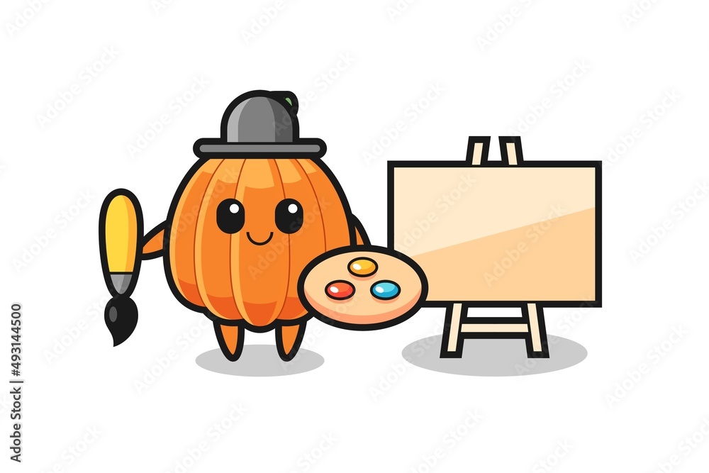 Illustration of pumpkin mascot as a painter