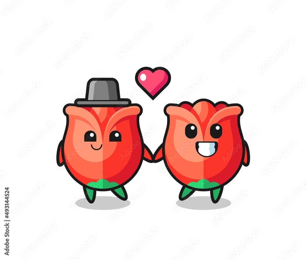 rose cartoon character couple with fall in love gesture