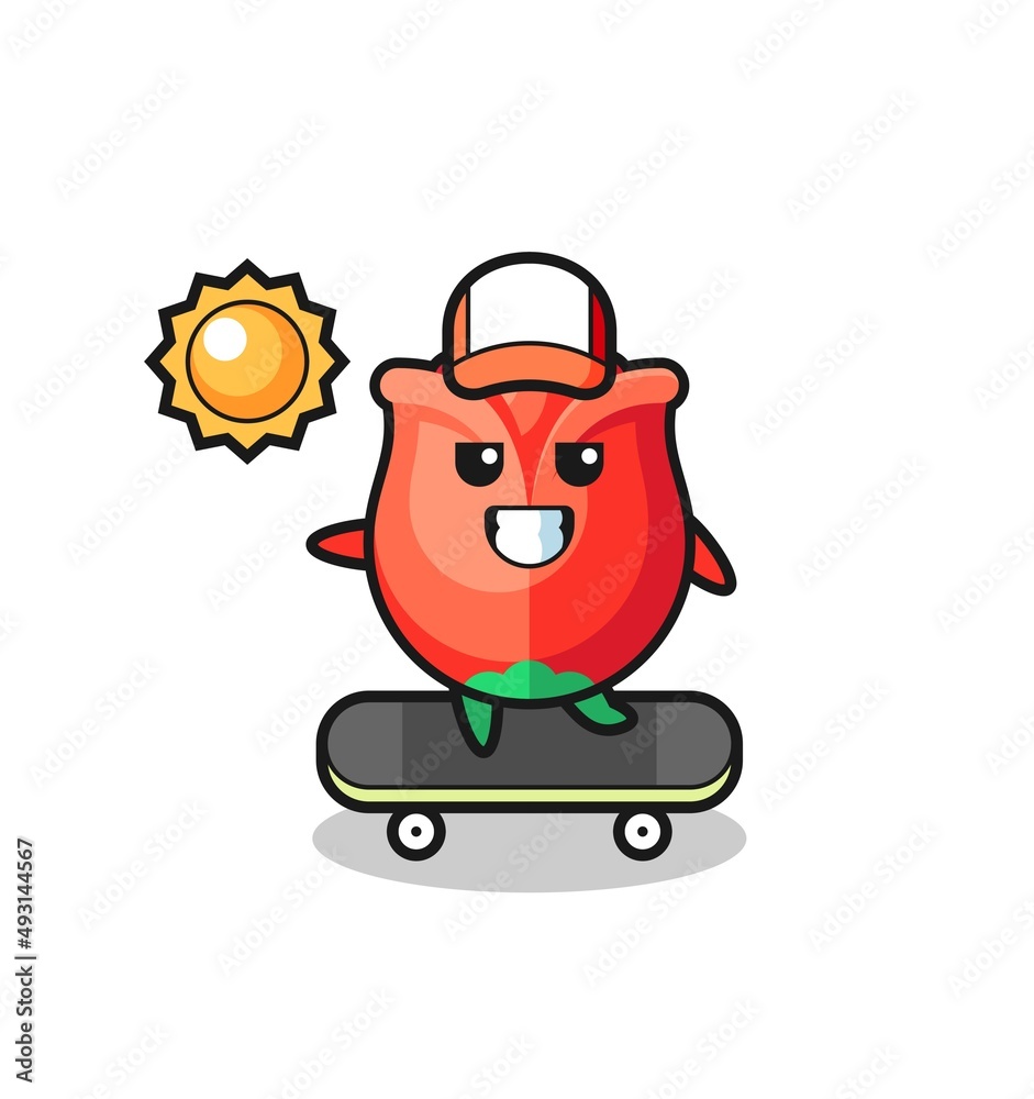 rose character illustration ride a skateboard