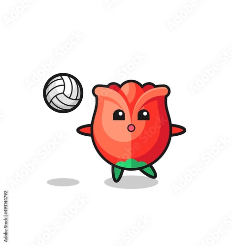 Character cartoon of rose is playing volleyball
