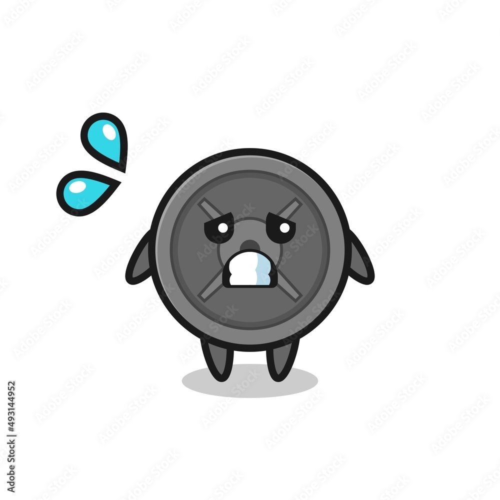 barbell plate mascot character with afraid gesture barbell plate mascot character with afraid gesture
