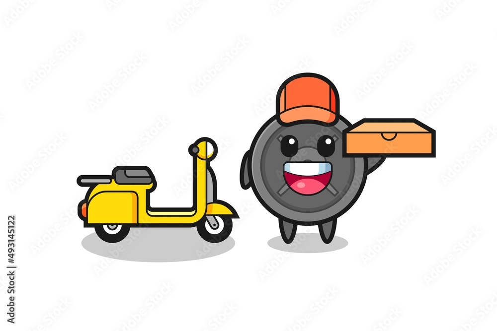 Character Illustration of barbell plate as a pizza deliveryman Character Illustration of barbell plate as a pizza deliveryman