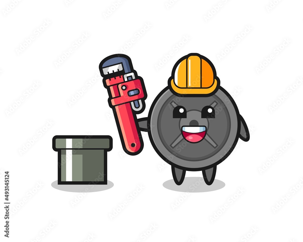 Fototapeta premium Character Illustration of barbell plate as a plumber