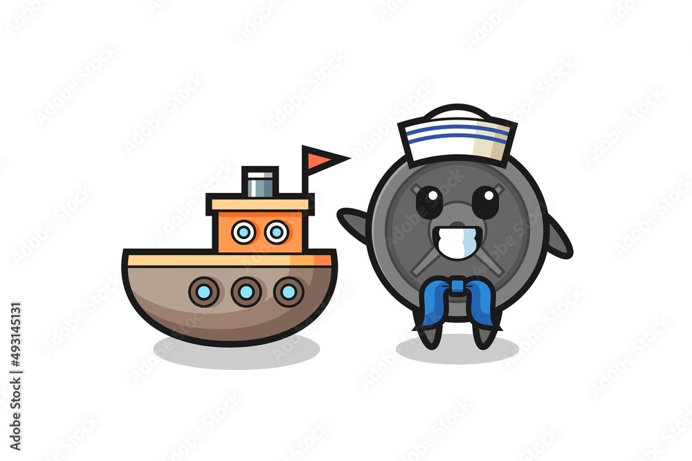 Character mascot of barbell plate as a sailor man