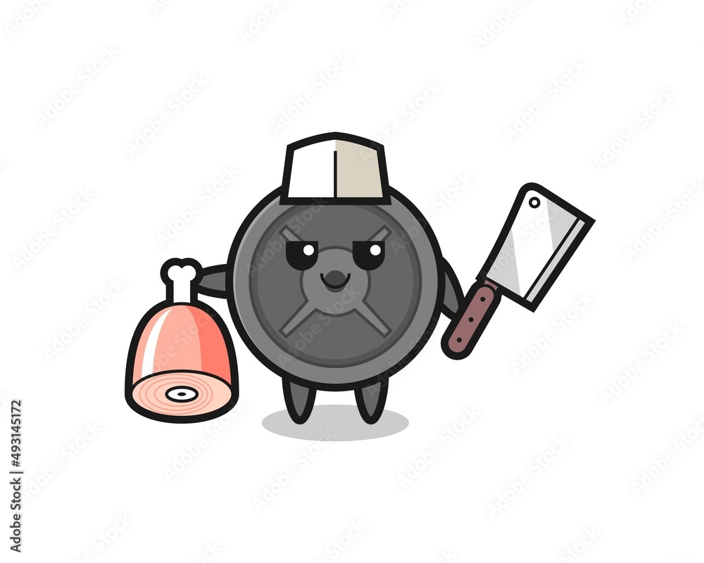 Illustration of barbell plate character as a butcher Illustration of barbell plate character as a butcher