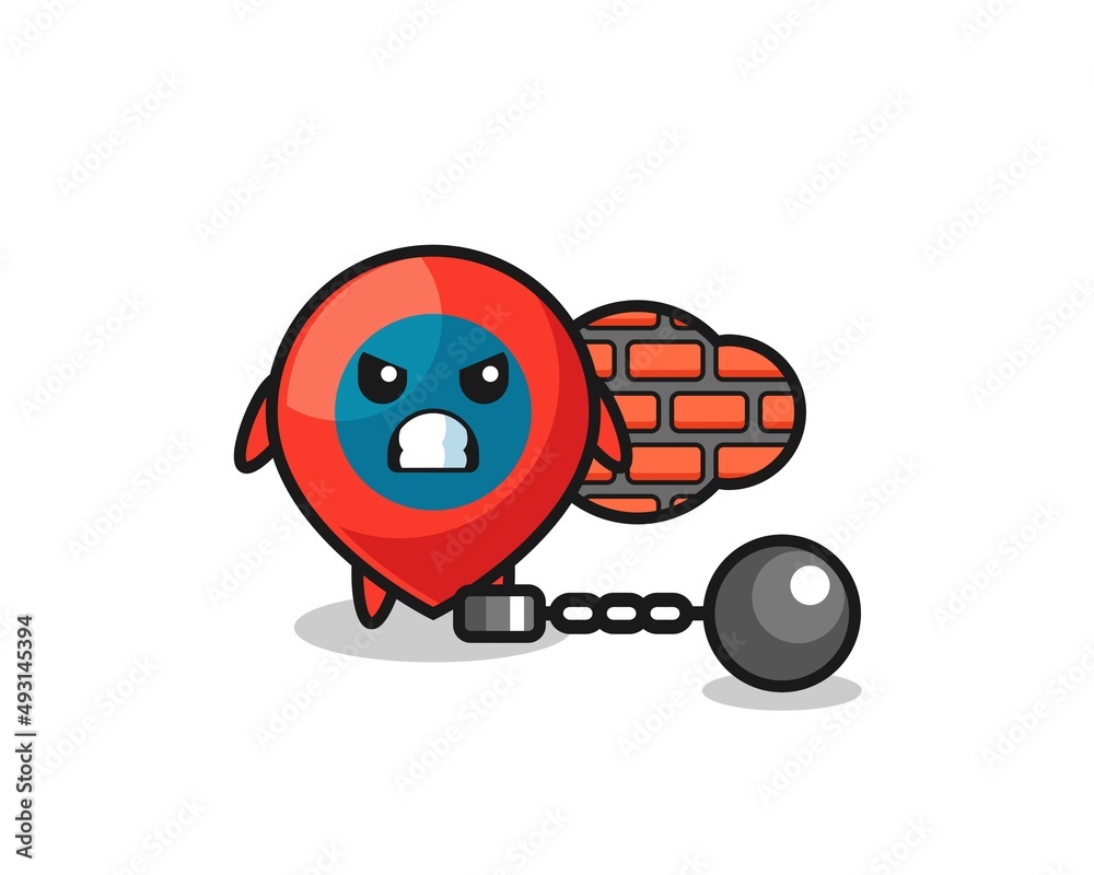 Character mascot of location symbol as a prisoner Character mascot of location symbol as a prisoner
