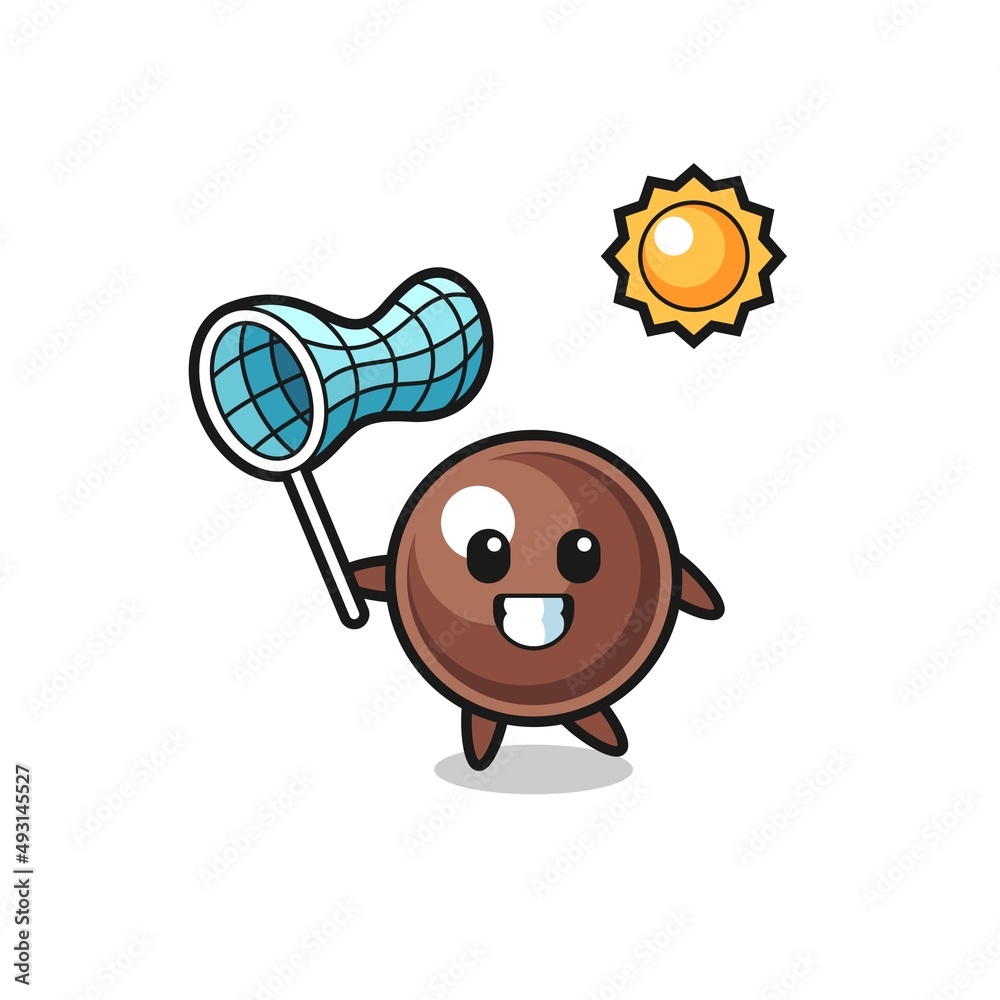 tapioca pearl mascot illustration is catching butterfly tapioca pearl mascot illustration is catching butterfly