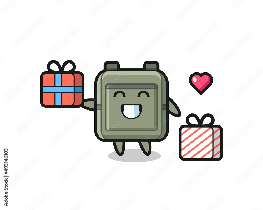 school bag mascot cartoon giving the gift school bag mascot cartoon giving the gift