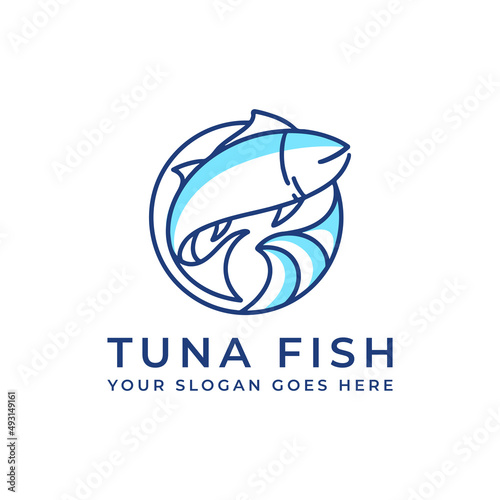 simple outline tuna fish line art illustration logo