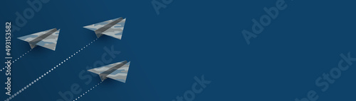 Horizontal banner with paper planes with military camouflage pattern