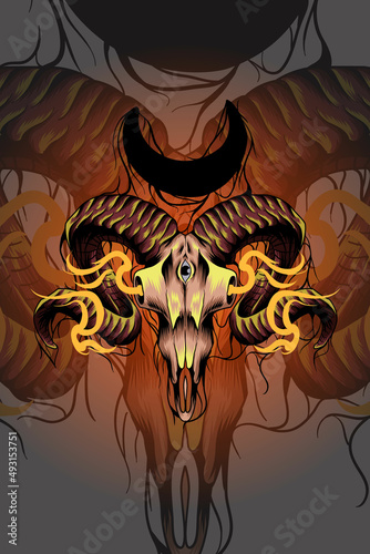 Three eyed goat skull vector illustration