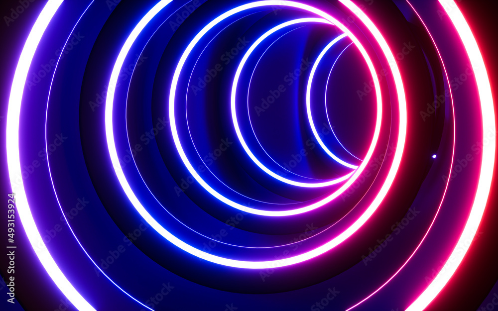 Circular neon lights and tunnels, 3d rendering. Circular neon lights and tunnels, 3d rendering.