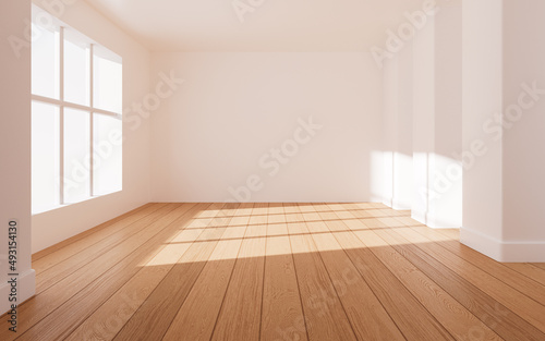 White empty room with wooden floor, 3d rendering.