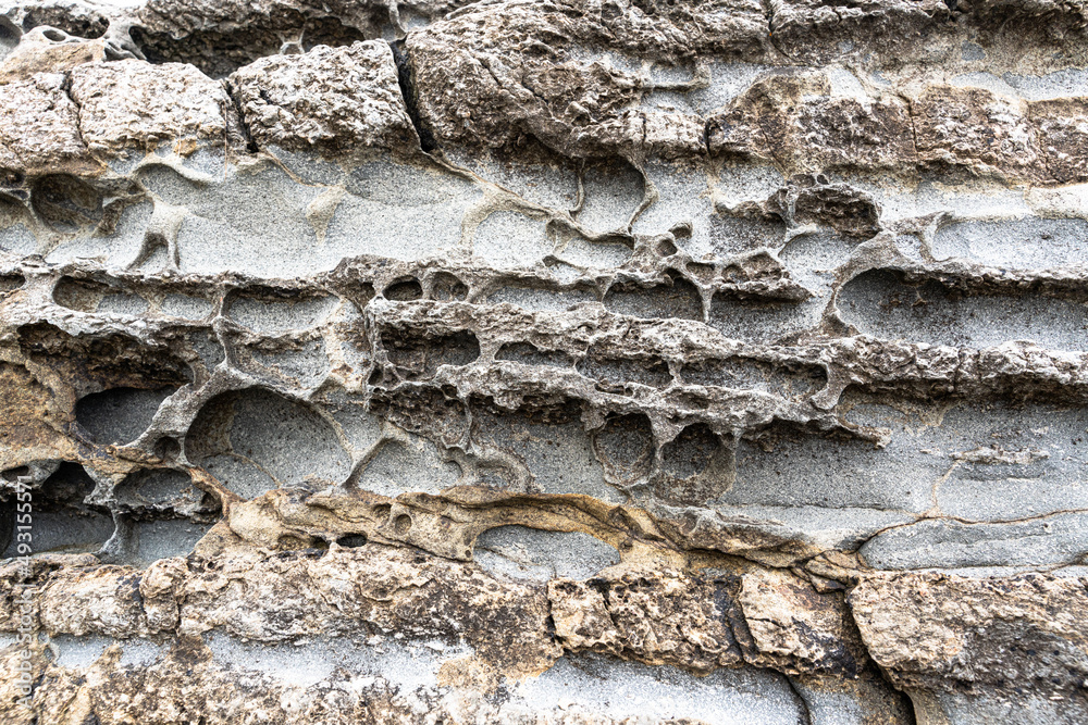 Fototapeta premium texture of porous stones on the beach, nature, natural phenomena, brown gray stones