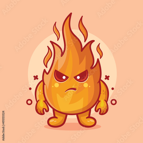 funny fire flame character mascot with angry gesture isolated cartoon in flat style design 