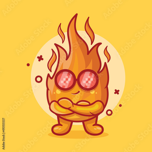 funny fire flame character mascot with cool gesture isolated cartoon in flat style design 