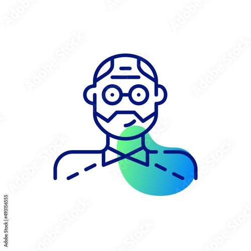 Middle-aged man wearing glasses. Pixel perfect, editable stroke icon © yasnaten