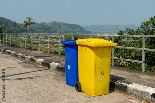 Garbage trash bins for waste segregation. Separate waste collection food waste, infection, biodegradable, non biodegradable and recycle trash bin.