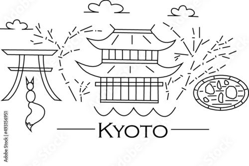 Lineart, drawing about key detail of Japan.