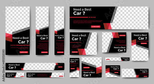 Car Rental banners design web template Set, Horizontal header web banner. Gradient black and red. cover header background for website design, Social Media Cover ads banner, flyer, invitation card
