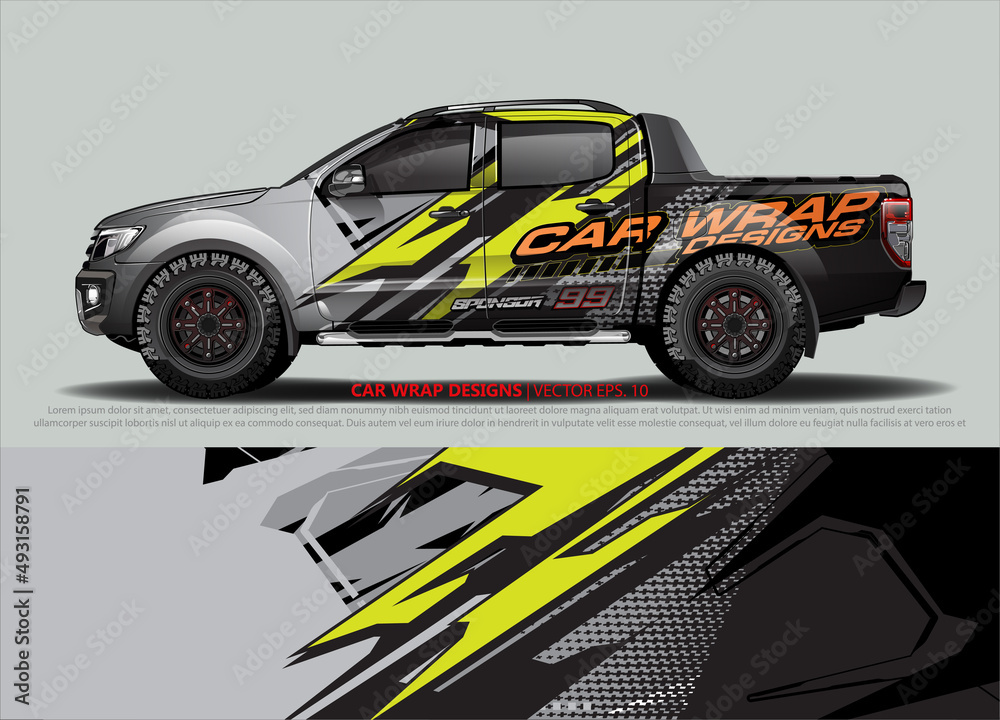 Car wrap decal design vector. abstract Graphic background kit designs for vehicle, race car, rally, livery, sport car