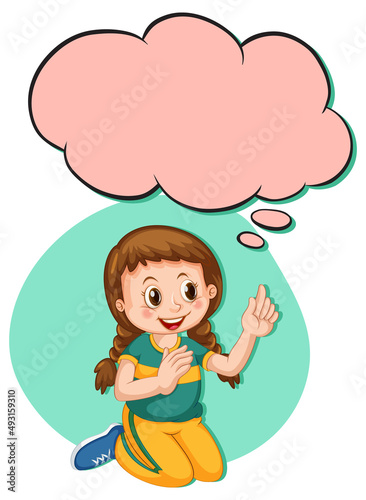 A girl thinking with callouts