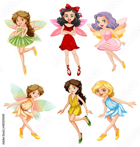 A set of lovely fairy on white background