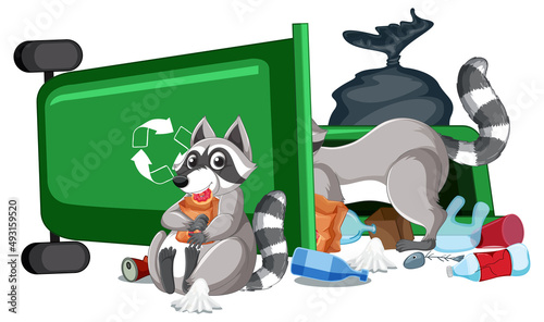 Trashcan full of dirty bags and plastic