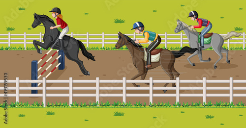Outdoor scene with equestrian on horseback