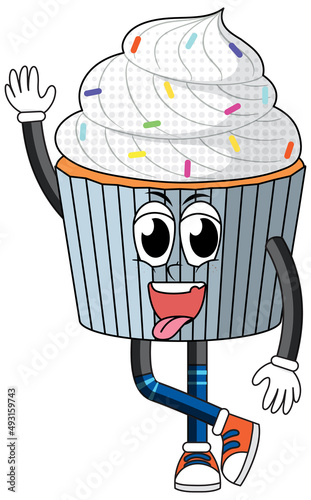 A cupcake cartoon character on white background