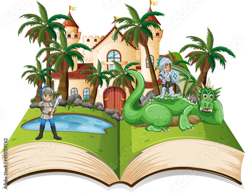 Book with dragon and knights