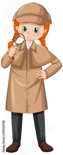 Female detective wearing brown overcoat and hat