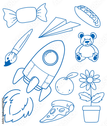 Set of simple children hand drawing objects