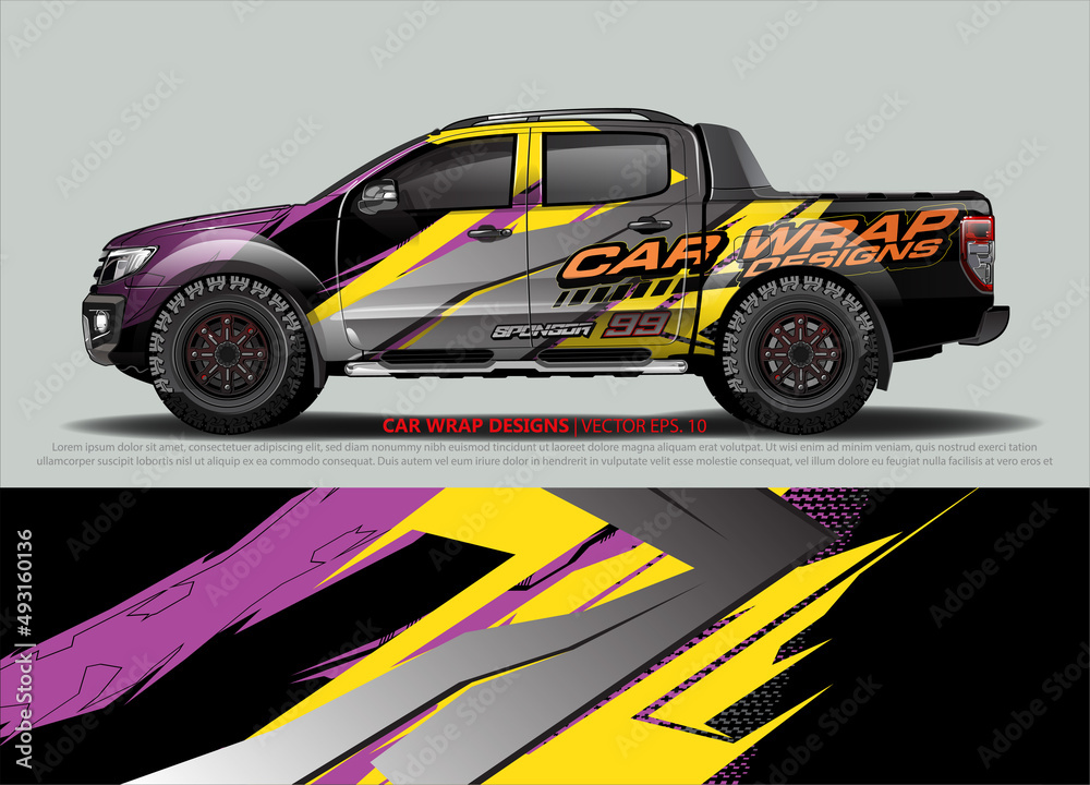 Fototapeta premium Car wrap decal design vector. abstract Graphic background kit designs for vehicle, race car, rally, livery, sport car