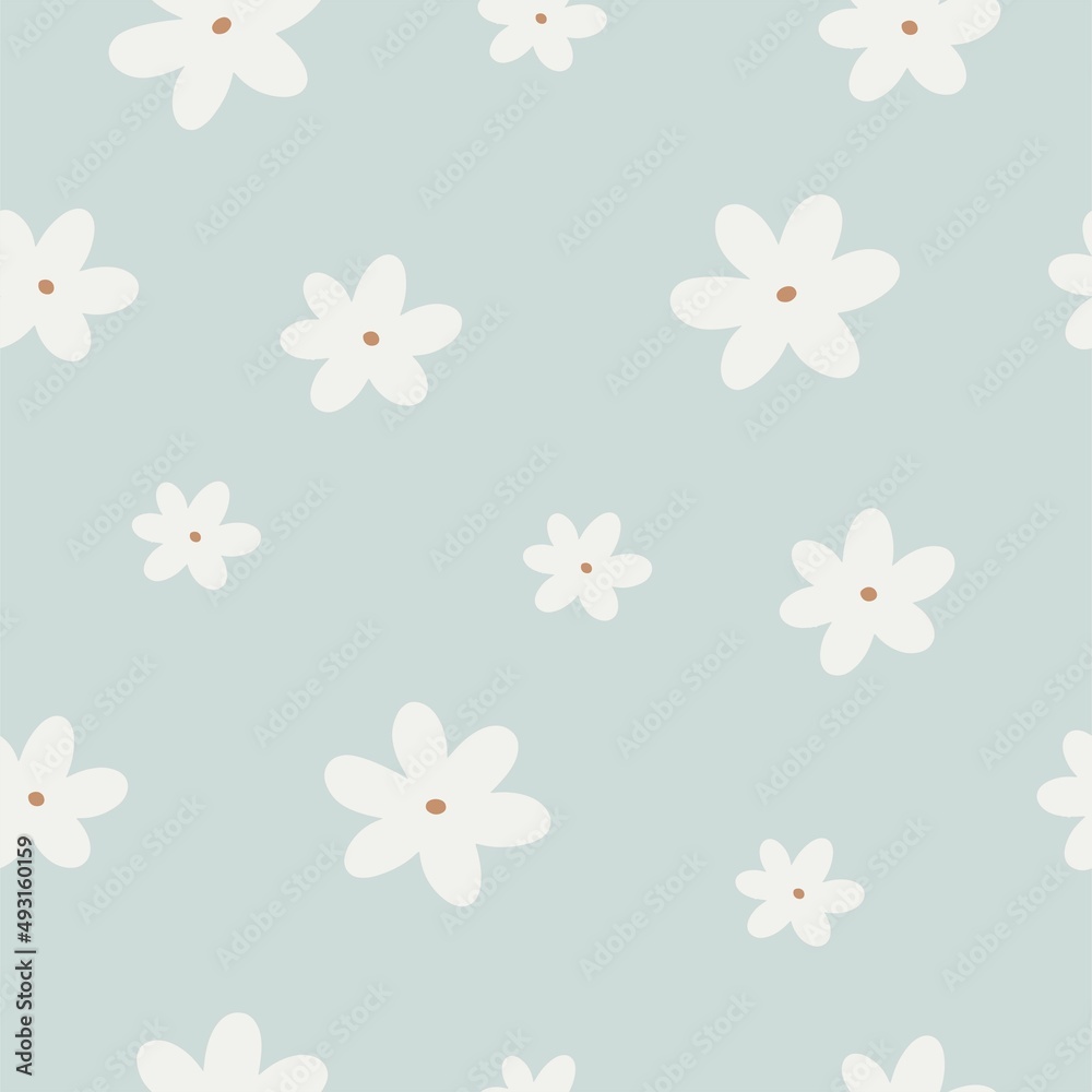 Cute flat spring flowers. Awesome vector print and seamless pattern	
