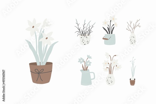 Cute cartoon spring flowers. Awesome vector print 
