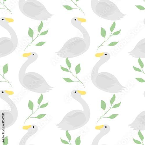 duck and leaf seamless pattern on white background
