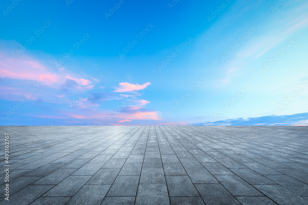Empty square floor and sky cloud landscape at sunrise