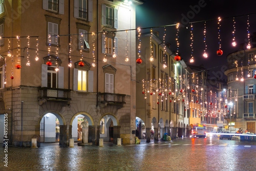 Streets of Bergamo during Christmastime. City in northern Italy.