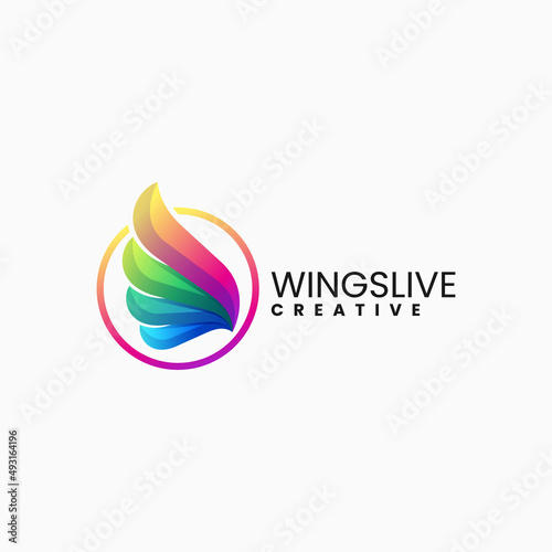 Vector Logo Illustration Wings Gradient Colorful Style.