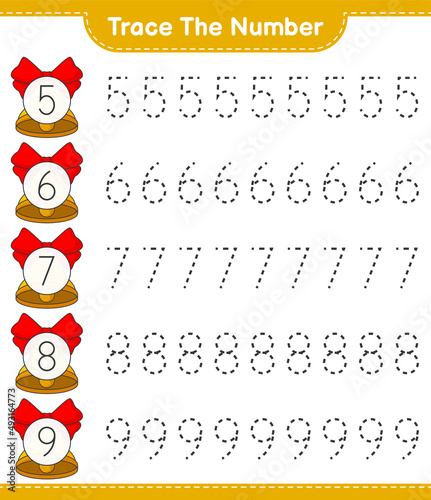 Trace the number. Tracing number with Christmas Bell. Educational children game, printable worksheet, vector illustration © Pure Imagination