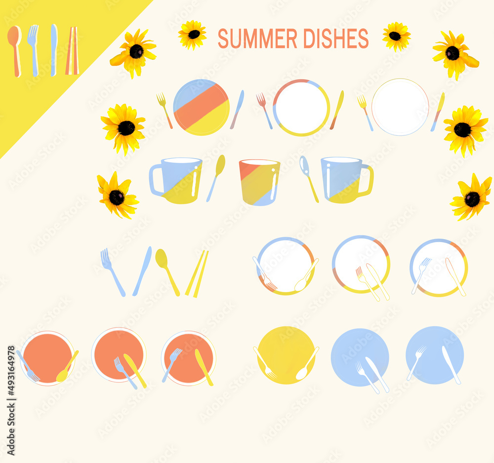 set of summer tableware  icons