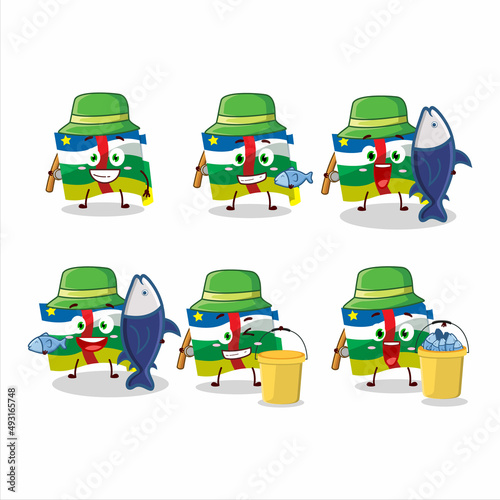 A fisherman african republic flag cartoon picture catch a big fish