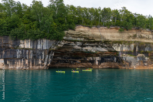 Kayakers on Lake Superior at Pictured Rocks National Lakeshore, Upper Peninsula, Michigan, USA 