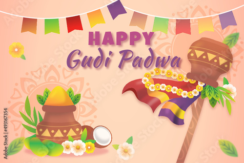 Vector illustration of Gudi Padwa ( Lunar New Year ) celebration of India.