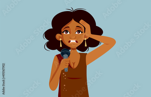 Shy Singer Having Stage Fright Feeling Emotional Vector Cartoon Illustration