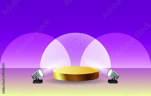 Light gold cylinder pedestal podium. Abstract pastel purple minimal wall scene.  Vector rendering 3d geometric shape for product display presentation.