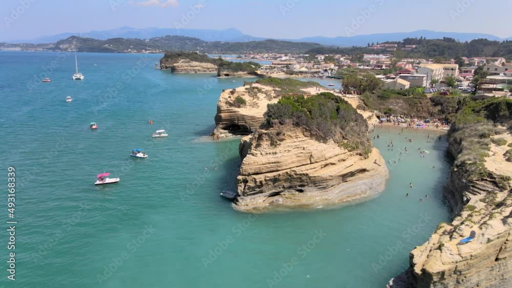 Aerial close view of sandstone rock formations of Canal d' Amour on Corfu, Greece Aerial close view of sandstone rock formations of Canal d' Amour on Corfu, Greece